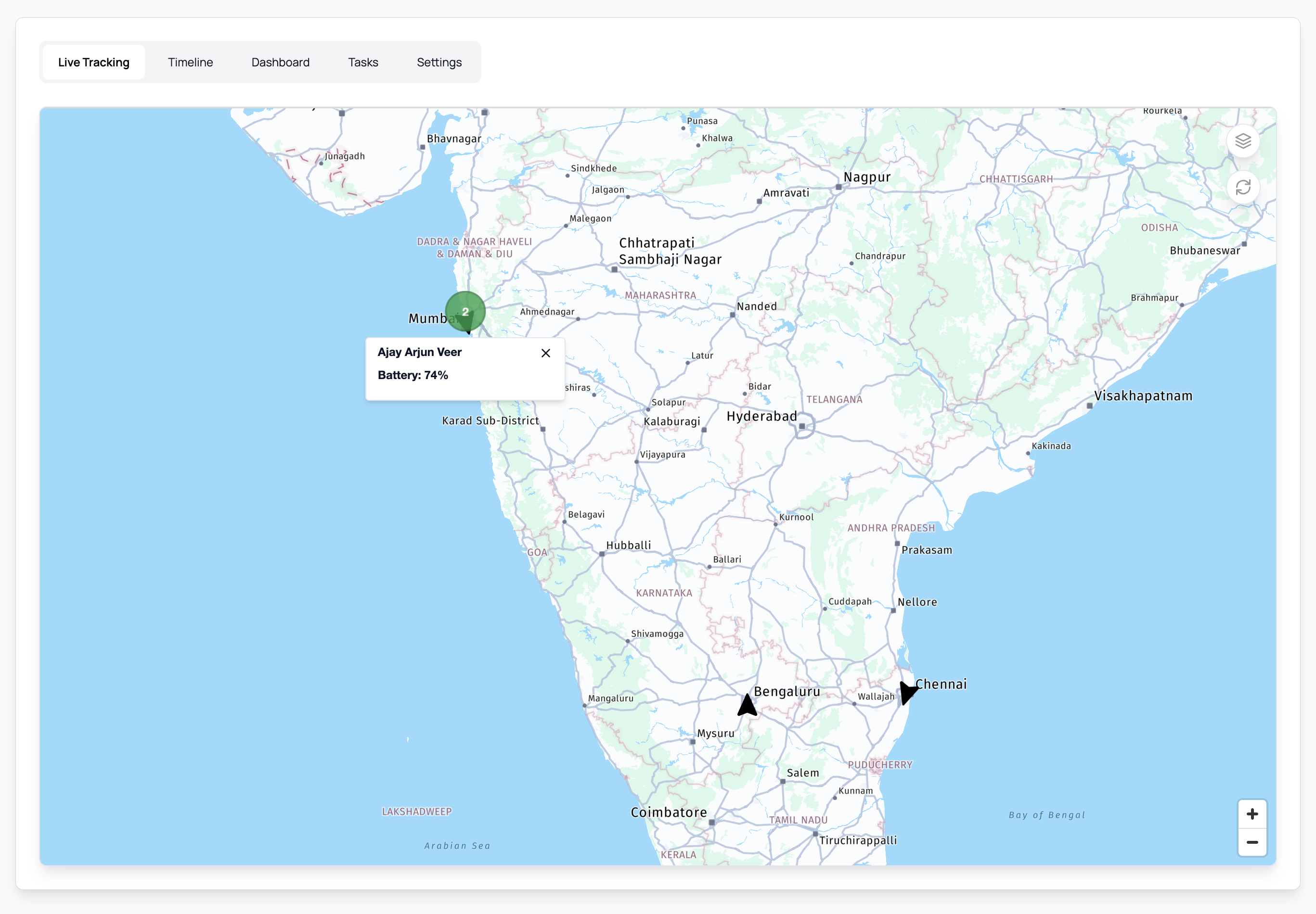 The route as recorded, on the map in the tracking view